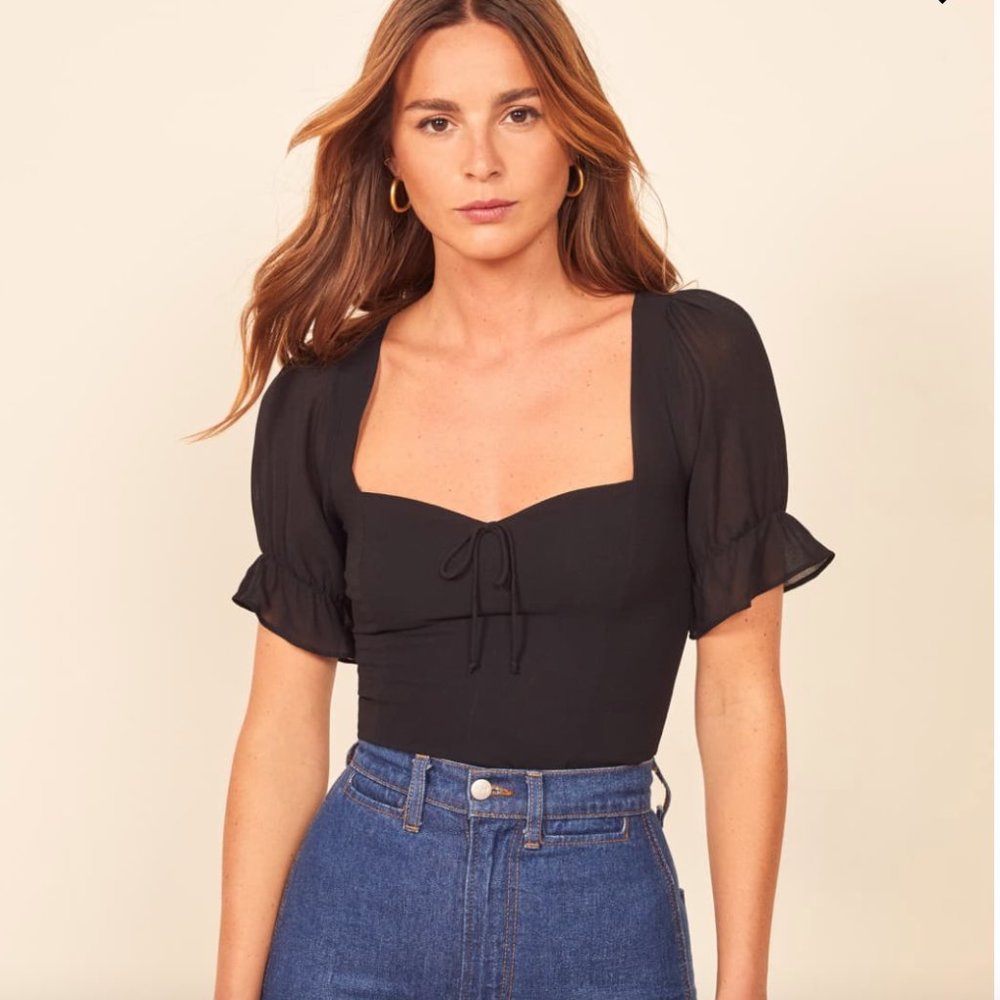 Reformation Delevan Ruffle Sleeve Top